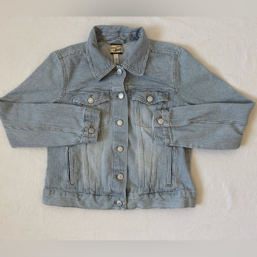 Women’s Bass Blue and White Striped Denim Jacket #streetwear